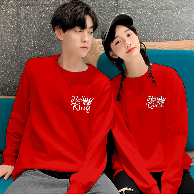 BISA COD / BAJU LENGAN PANJANG COUPLE HE KING HE QUEEN / KAOS PASANGAN HARGA SATUAN / BAJU COUPLE PRIA WANITA