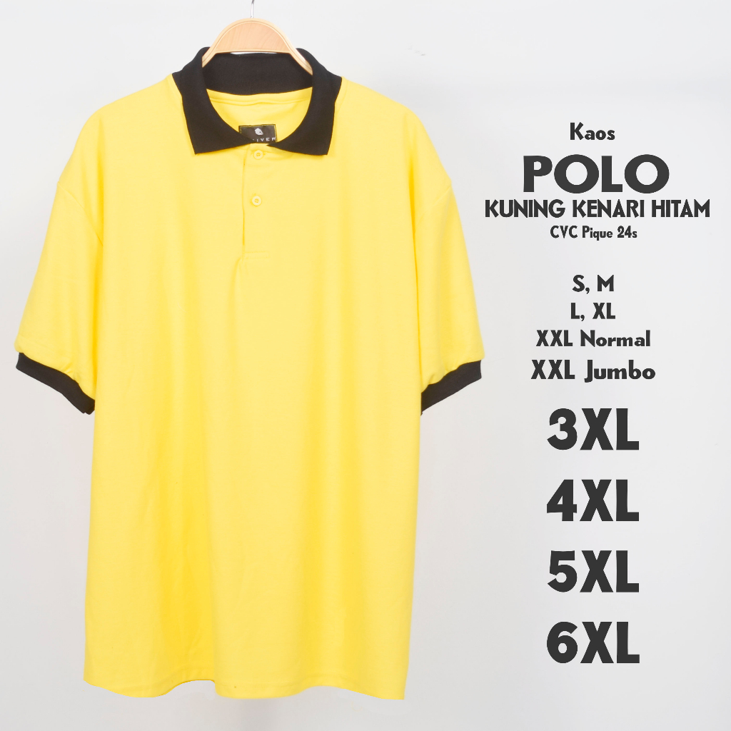 Kaos Polo Jumbo Pria Kuning Kenari Kombinasi Hitam Big Size S M L XL XXL 3XL 4XL 5XL 6XL Kerah