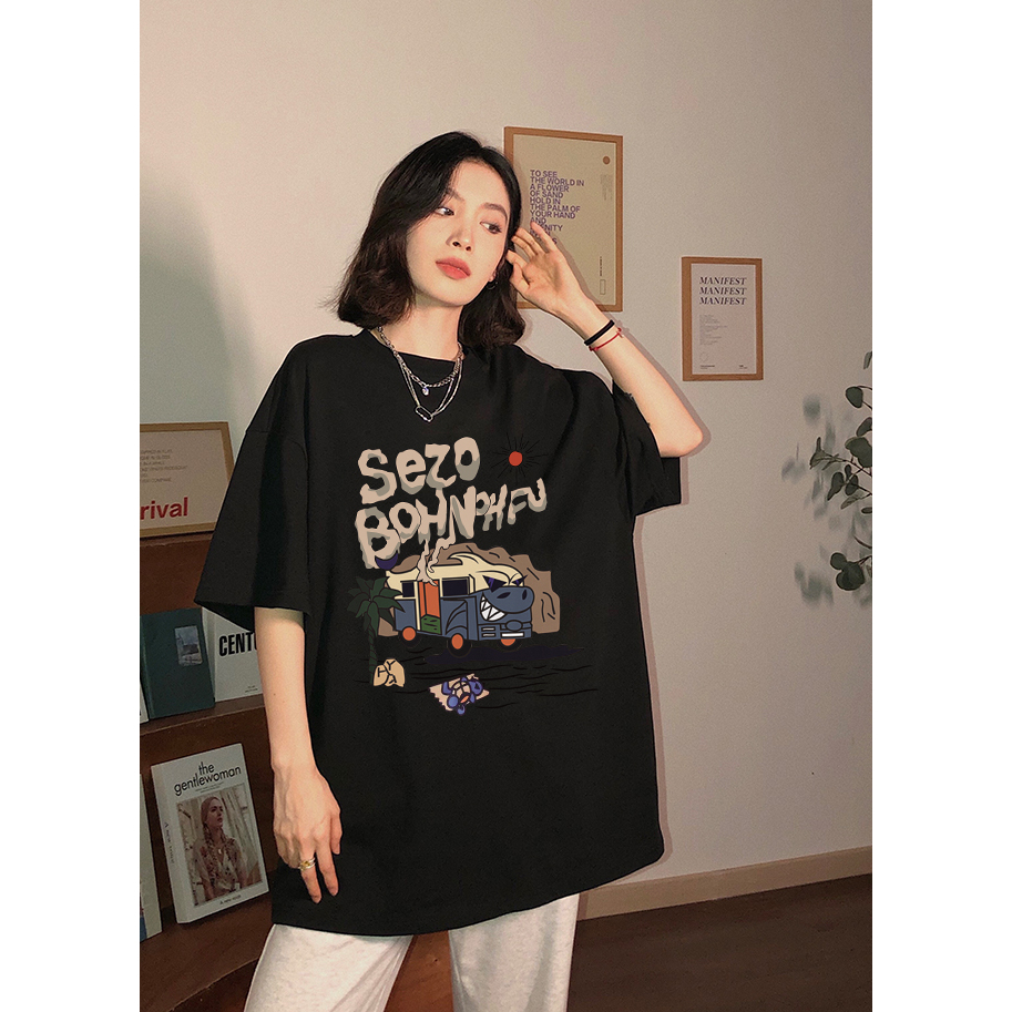 EUNII T-shirt Lengan Pendek Cartoon Desert Bus Korean Style/Kaos Atasan Wanita/Baju Kaus Oversize Wanita/Kaos Wanita