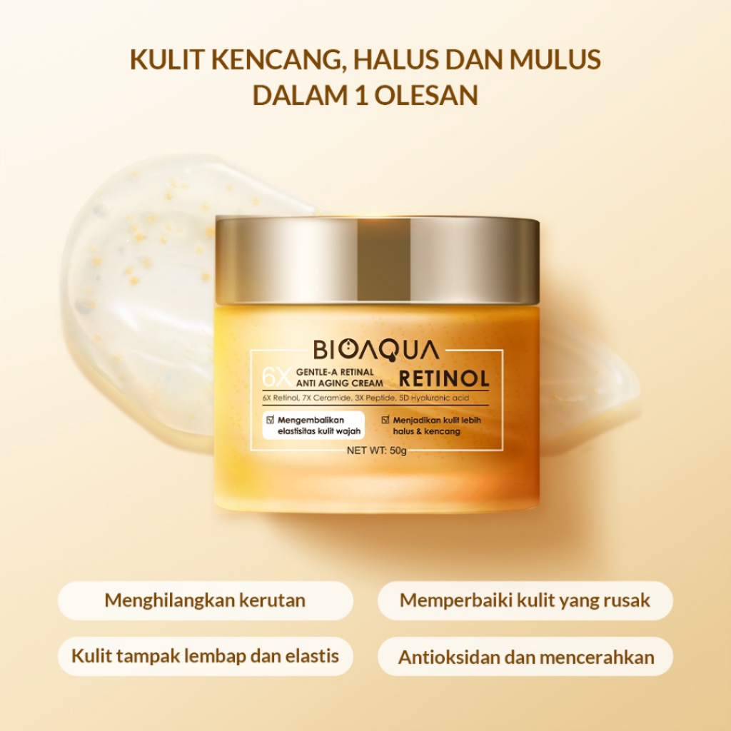 [ FREE GIFT ] BIOAQUA 6X Gentle-A Retinol Cream Wajah Anti Aging - Moisturizing Pelembab Kulit Wajah BPOM