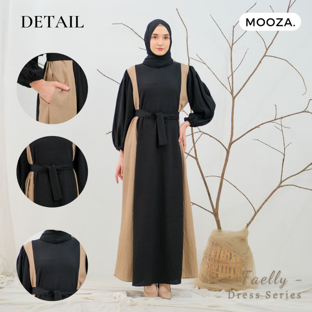 Faelly Dress Series - Dress Korean Style - Dress Kondangan - Dress Wanita - Gamis Polo Linen Muslim Busui Friendly Kombinasi Warna