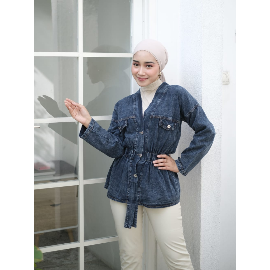 Candy Blazer Jeans - Blazer Wanita - Blazer Wanita Korea - Outer Jeans Premium Ld 104cm Kancing Depan Karet Pinggang