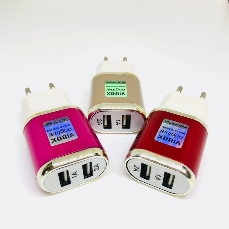 UPGRADE KUALITAS ADAPTER BATOK CHARGER VIBOX METAL 3A 2USB FOR ALL SMARTPHONE BY SMOLL