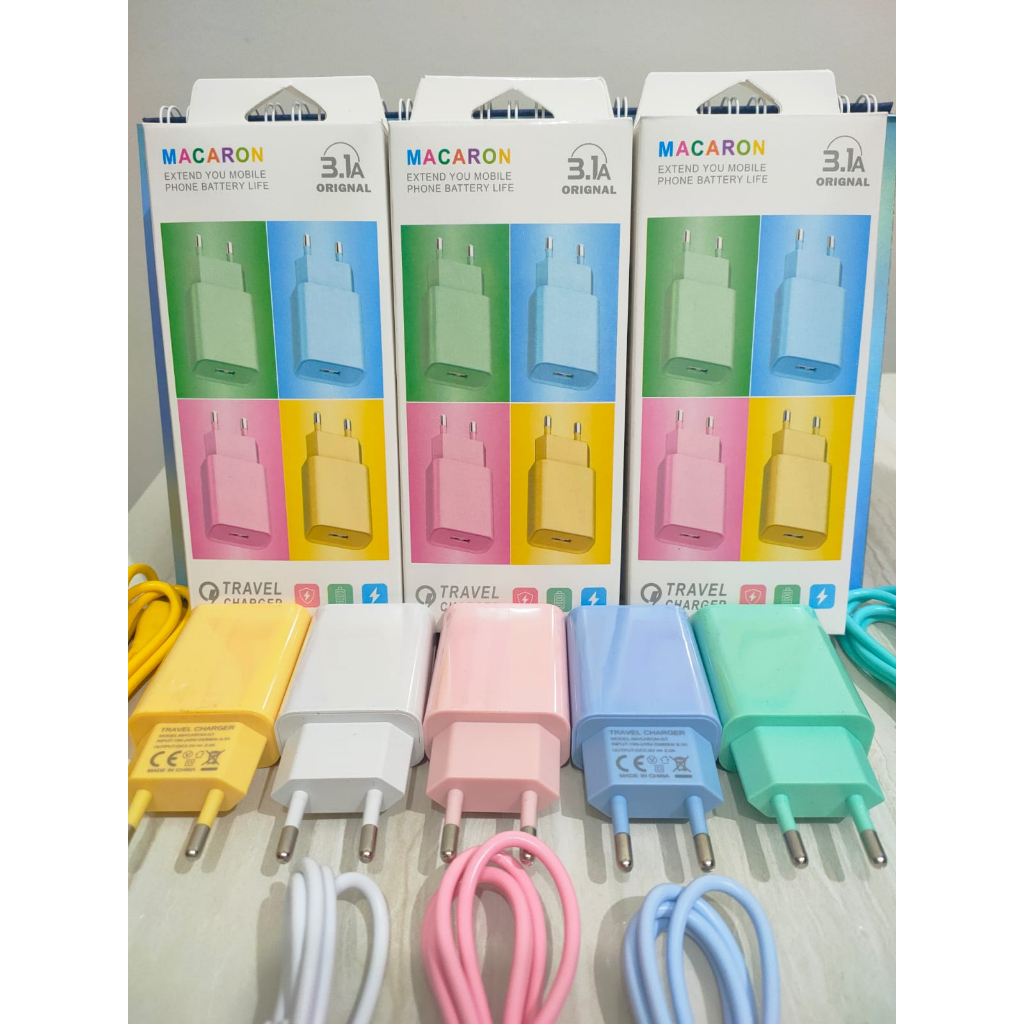 (ba) TRAVEL CHARGER MACARON 3.1A MICRO USB KUALITAS BAGUS