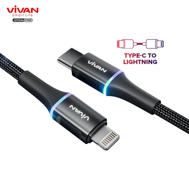 VIVAN VDCL120 Cable Kabel Data Type C to Lightning Led PD 27W 120cm