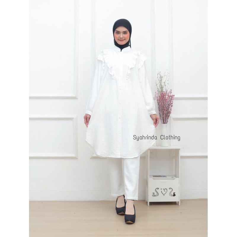 Tunik Katun Polos Polo Linen Premium Kerah Shanghai Kancing Rempel Baju Atasan Kerja Wanita