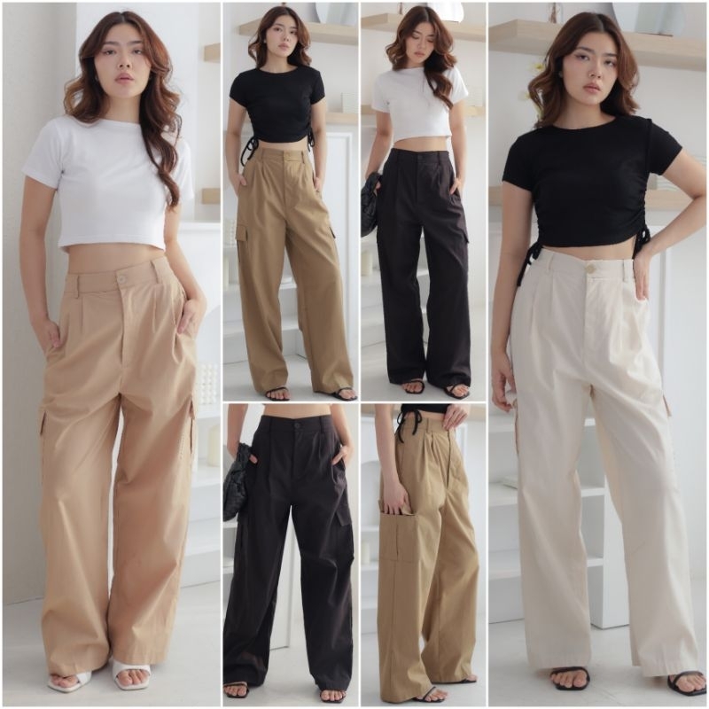 ♡ PREMIUM ♡ ORIGINAL ! CARRINE CARGO POCKET CHINOS CULLOTE LONG PANTS