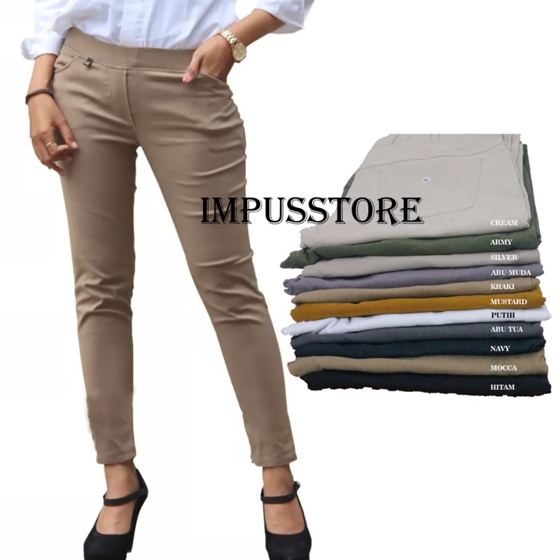 NEW ELIZABETH Pants Celana Chino Wanita Bahan Tebal dan Stretch