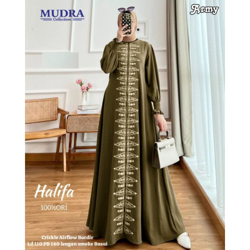 Ralia Dress Bordir/Halifa dress bordir/Gamis Crickle bordir kekinian