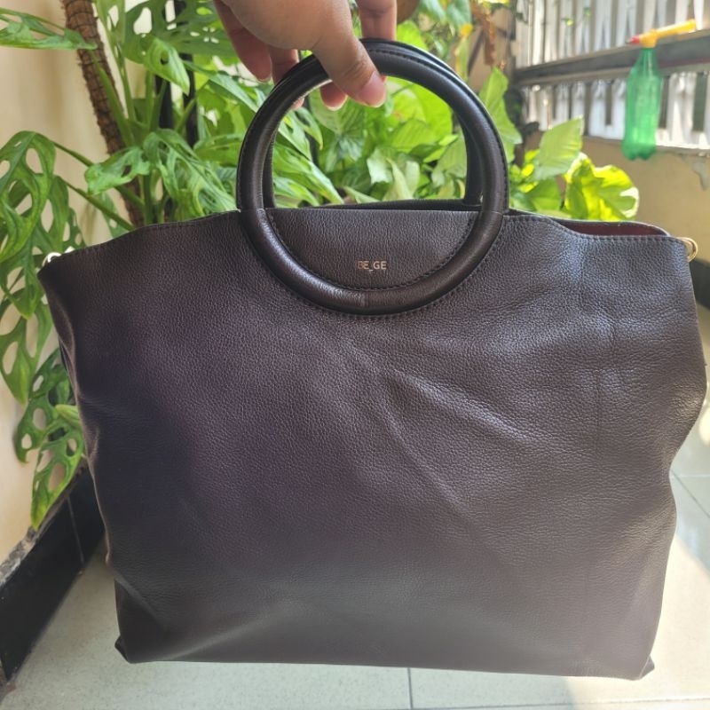 Tas Handbag Preloved Coklat Tua Be_ge