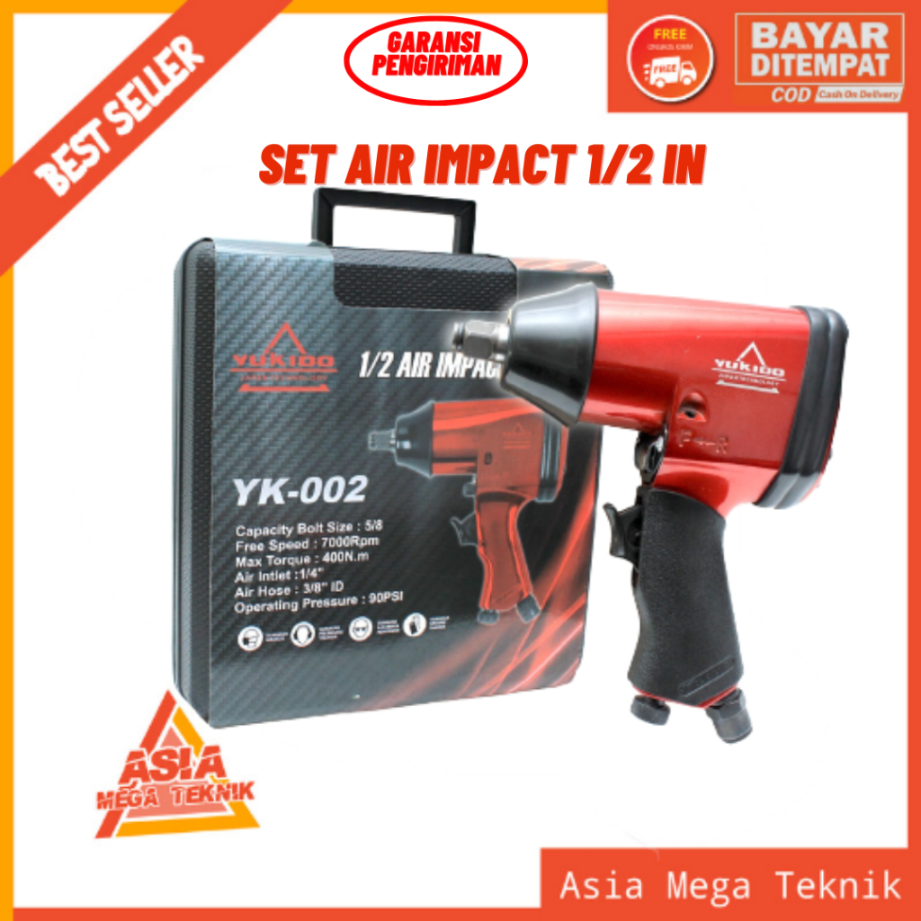 Air Impact Wrench 1/2" Kit Set / Impek Angin Set Alat buka Baut
