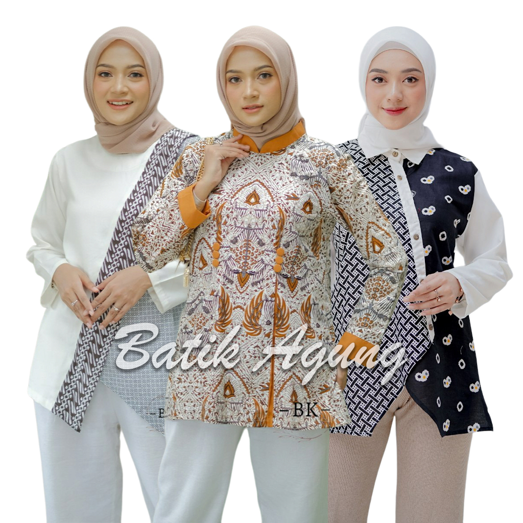 Atasan Baju Batik Blouse Kerja Kondangan Wanita Dewasa Remaja Modern Elegan Katun Premium Terbaru