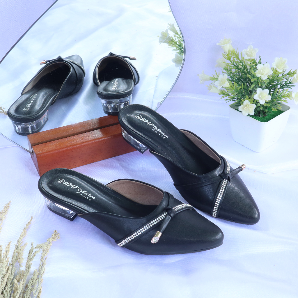 HMF Binka Sepatu Hak Mules Kaca Wanita 3 cm VR802