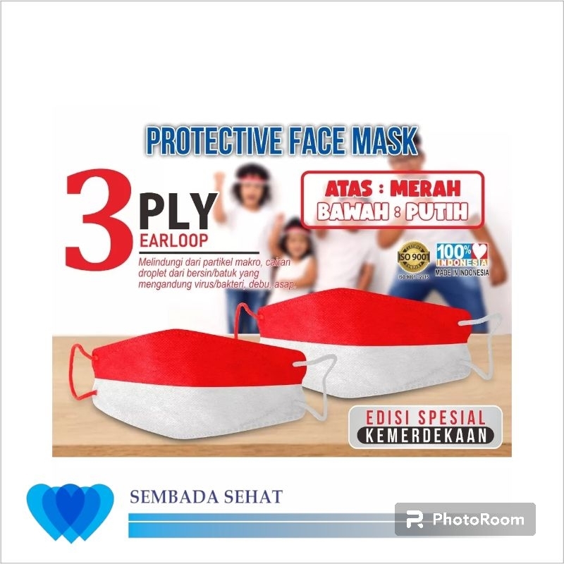 Masker merah putih oxygen, masker kf94 agustusan 1 pcs