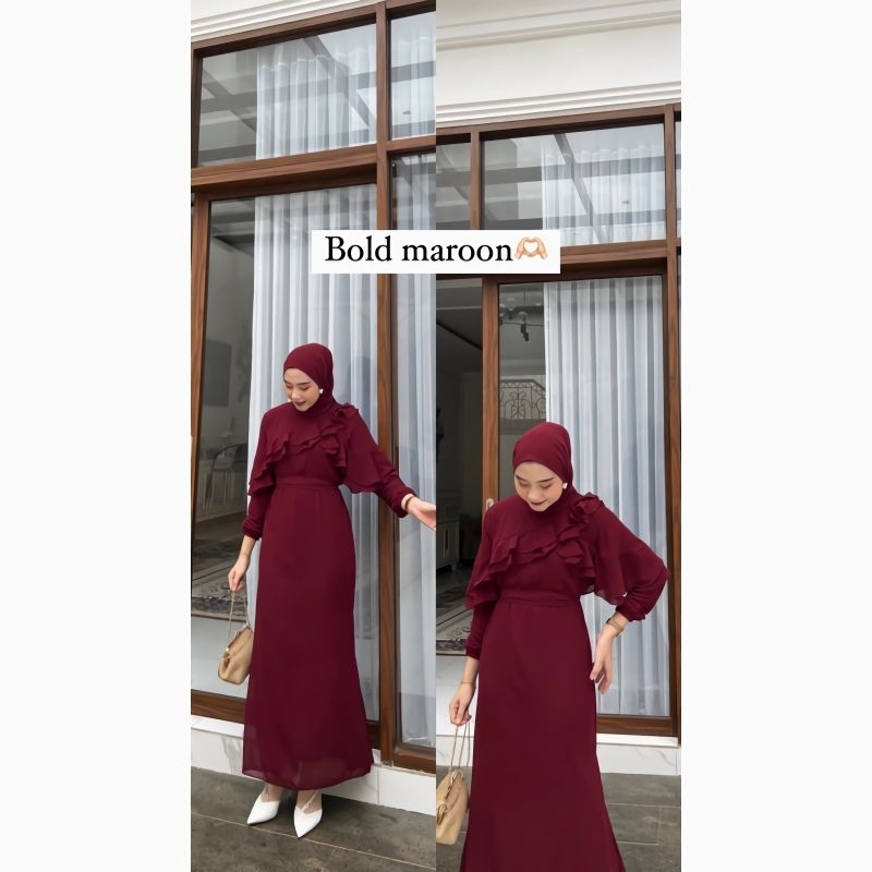 KINARA DRESS CERUTY ARMANY FULL FURRING/DRESS RUFFLE GAMIS PESTA KEKINIAN/BAJU KONDANGAN POLOS MEWAH TERBARU/FAR MOSLEMSTORE