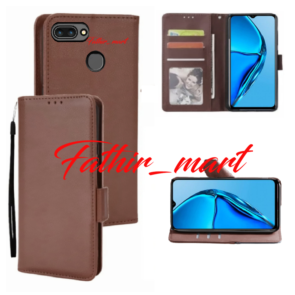 CASE FLIP KULIT DOMPET LEATHER OPPO A12 / OPPO A7 / OPPO A5S / OPPO F9 CASING DOMPET HP KULIT