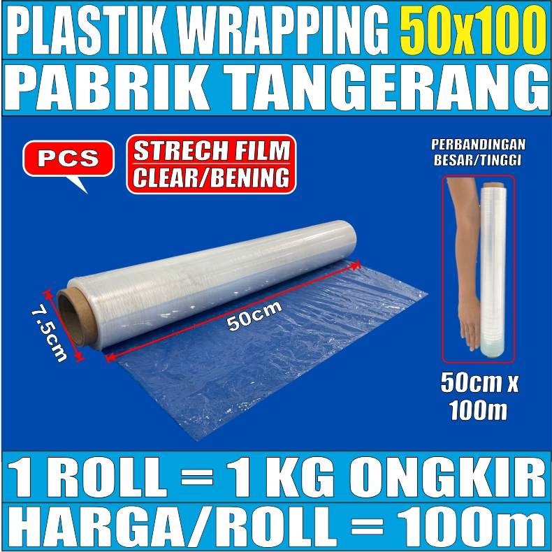 Plastik Wrapping Stretch Film 50cm x 100m Clear Pembungkus Per 1 Roll