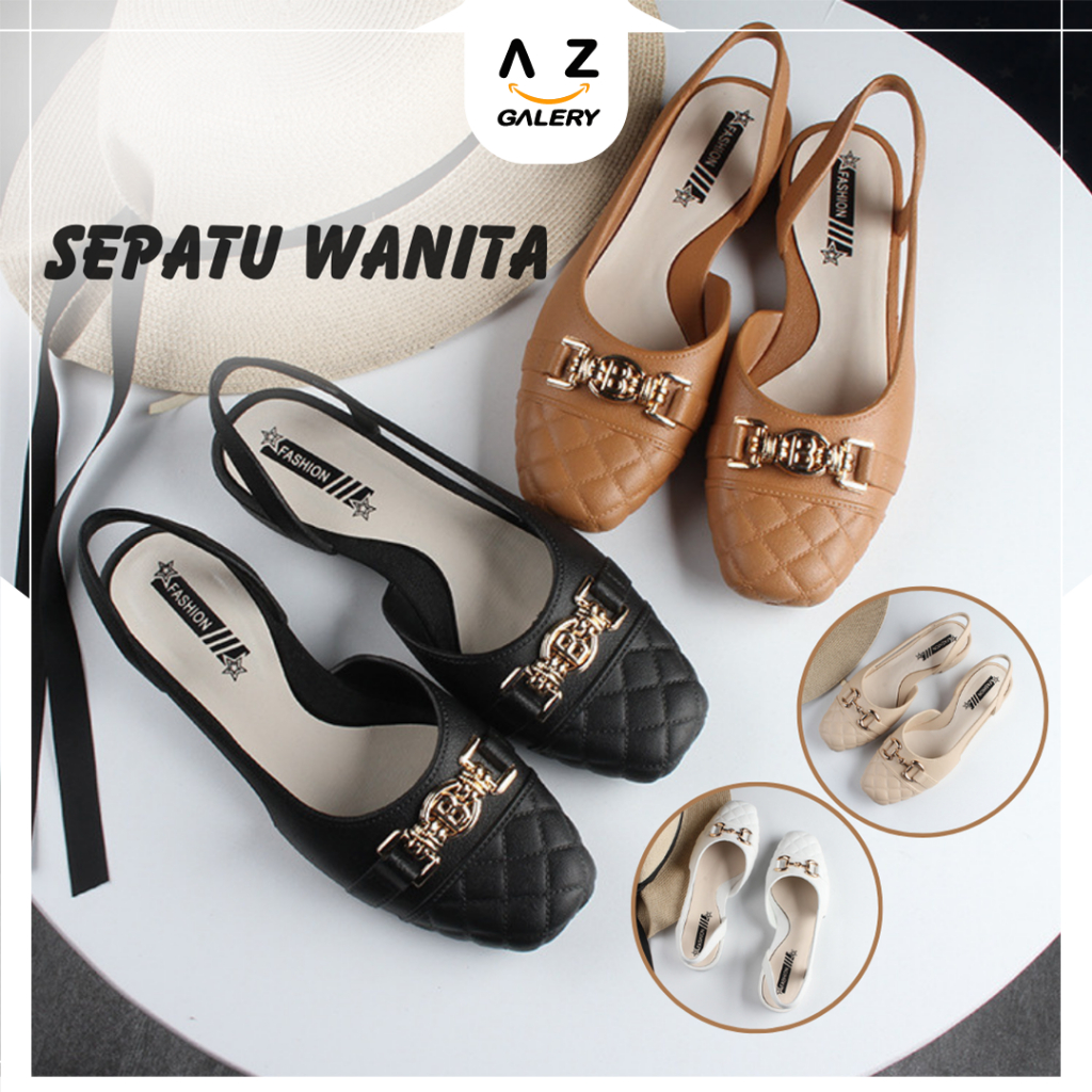 Flatshoes Wanita Tali Belakang Import Wanita Sepatu Kerja Kuliah Model Cewek Kekinian Bahan PVC Jelly Azgalery SPT-64