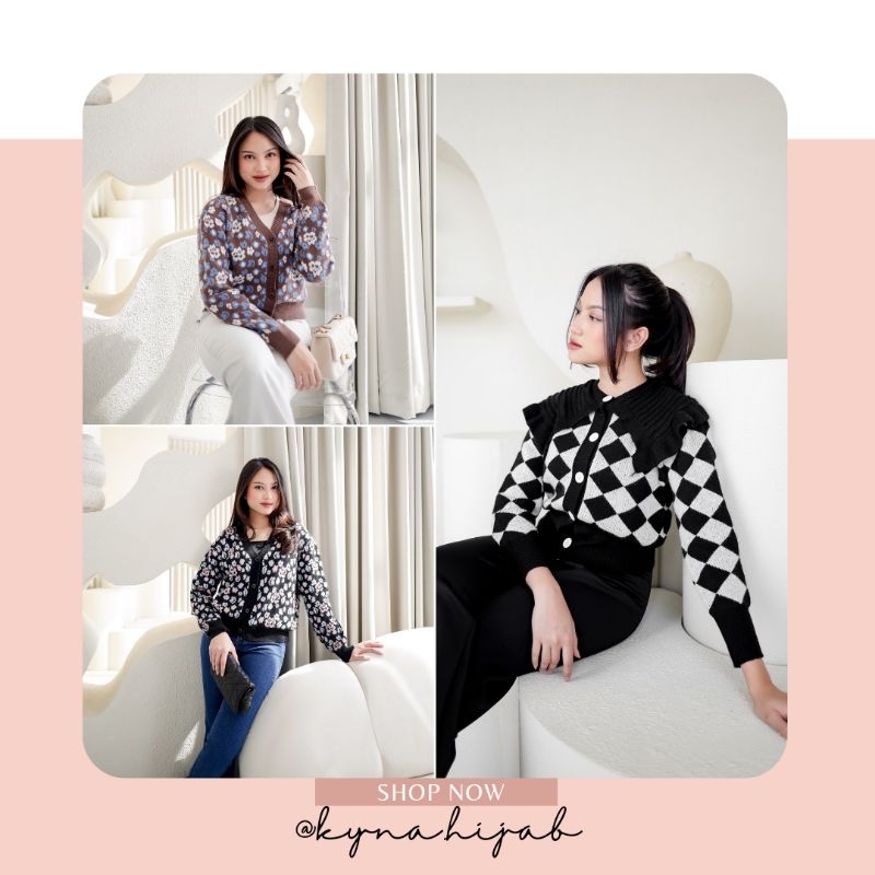 IVY SWEATER • KEIRA CARDIGAN INK & GIAN CARDIGAN SADDLE SMOKEY - GIAN BLOUSE • ATASAN diana restu