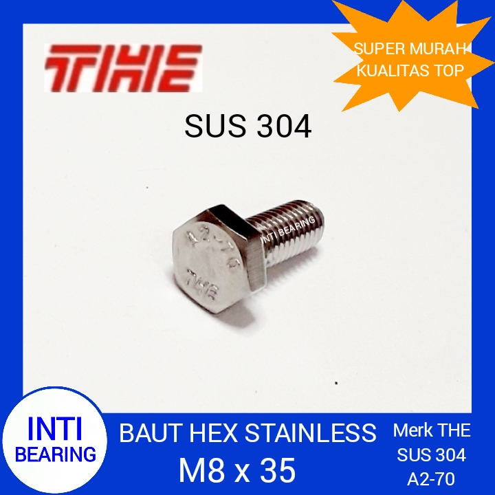 BAUT HEX STAINLESS M8x35 MERK THE M8 x 35 SS SUS 304 HEX SOCKET HEAD CAP SCREW KUNCI HEX 13 PITCH 1,