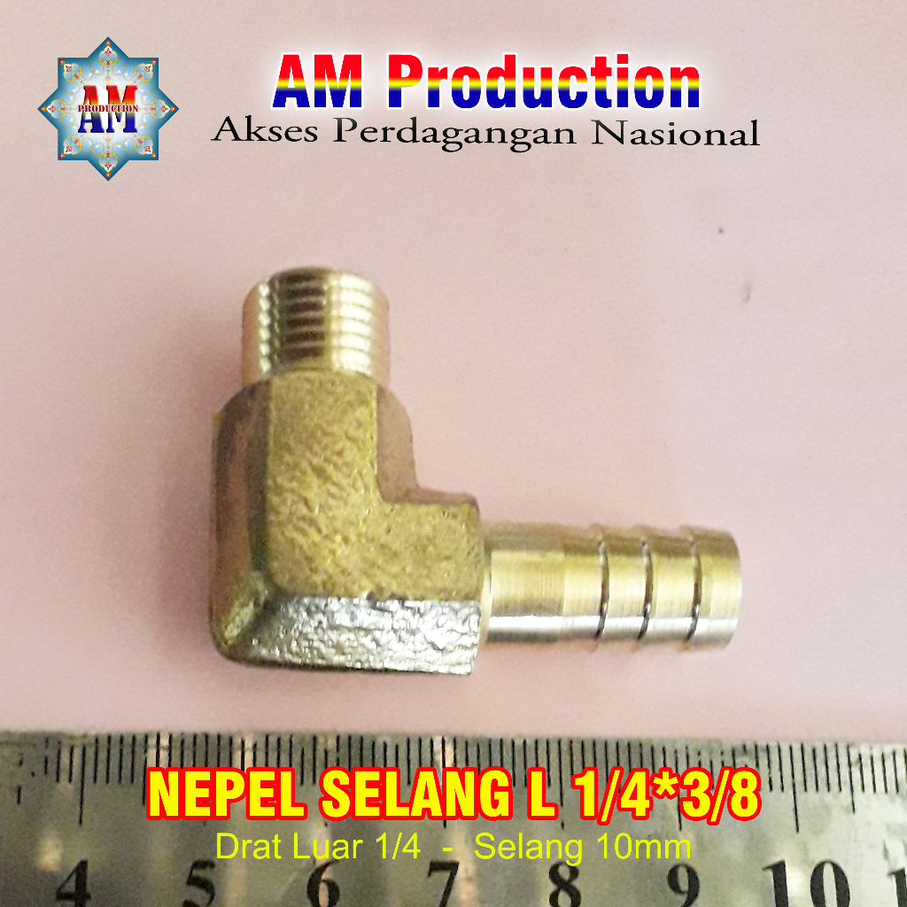 Nepel Selang L  1/4x3/8, Hose Neaple, Drat Luar, Selang, Logam Kuningan, Sistem Irigasi,Fitting Hose