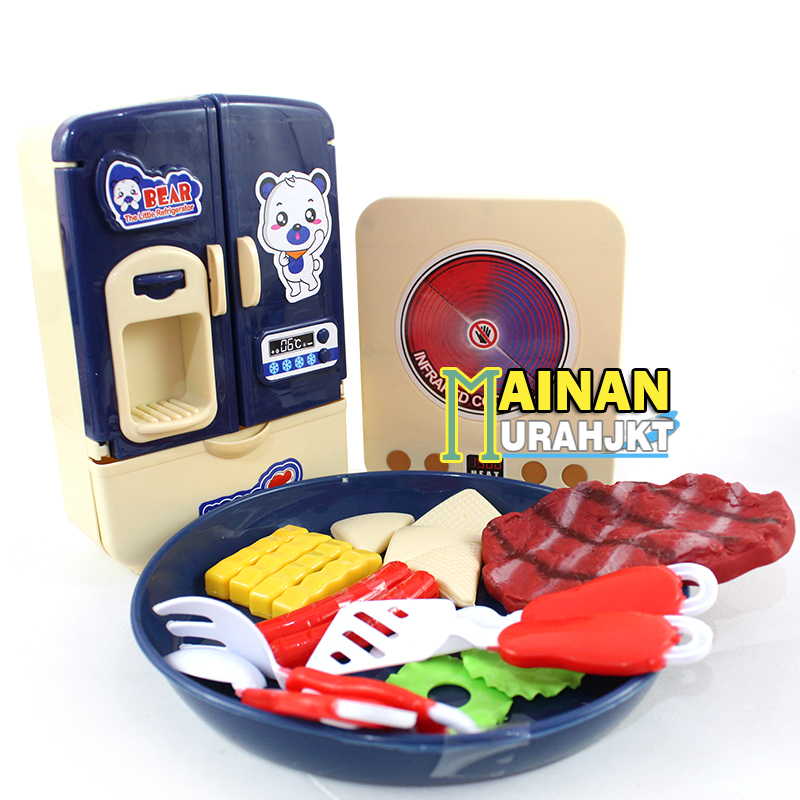 MAINANKEI MAINAN ANAK MURAH YK31 DELICIOUS FOOD LEMARI KULKAS SOSIS DAGING MAINAN MASAKAN PANCI INFRARED COOKER