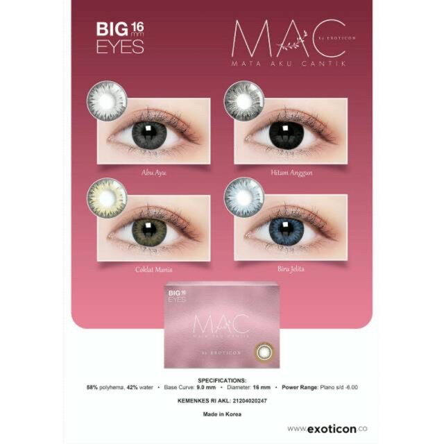 PAKET SOFTLENS MAC MATA AKU CANTIK DIA 15MM + CAIRAN ICE 60ML + PINSET + FREE LENCASE