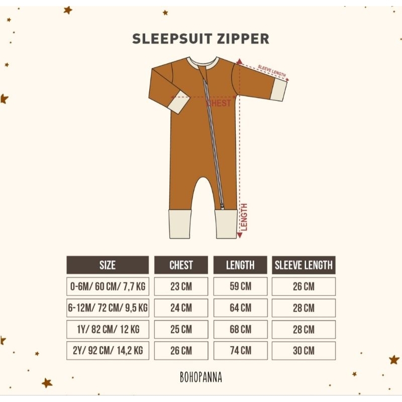 Sleepsuit zipper Bohopanna B49 / Sleepsuit Bayi Unisex / Sleepsuit Bayi Polos Bohopanna / Baju Tidur Unisex / Baju Tidur Bayi Unisex Polos Katun