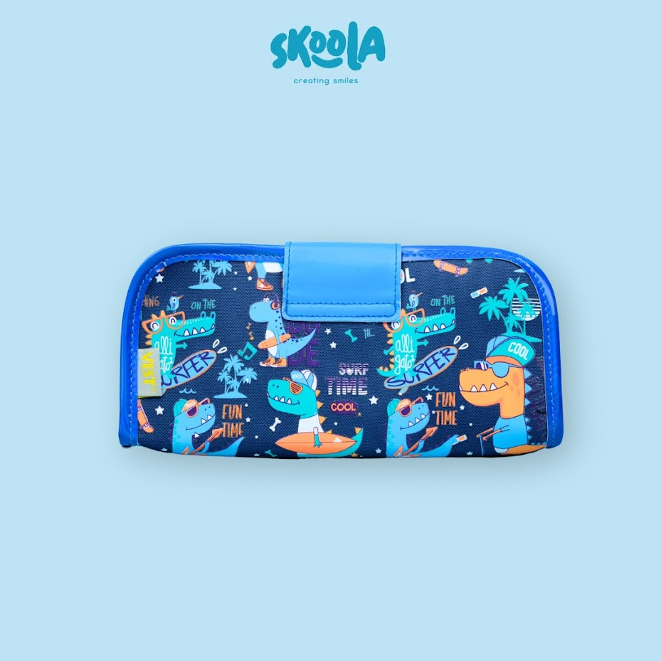 Skoola Tempat Pensil Lipat 3 Pencil Case Threefold Anak Laki - Laki Lucu Bola Dinosaurus Astronot - Pensy