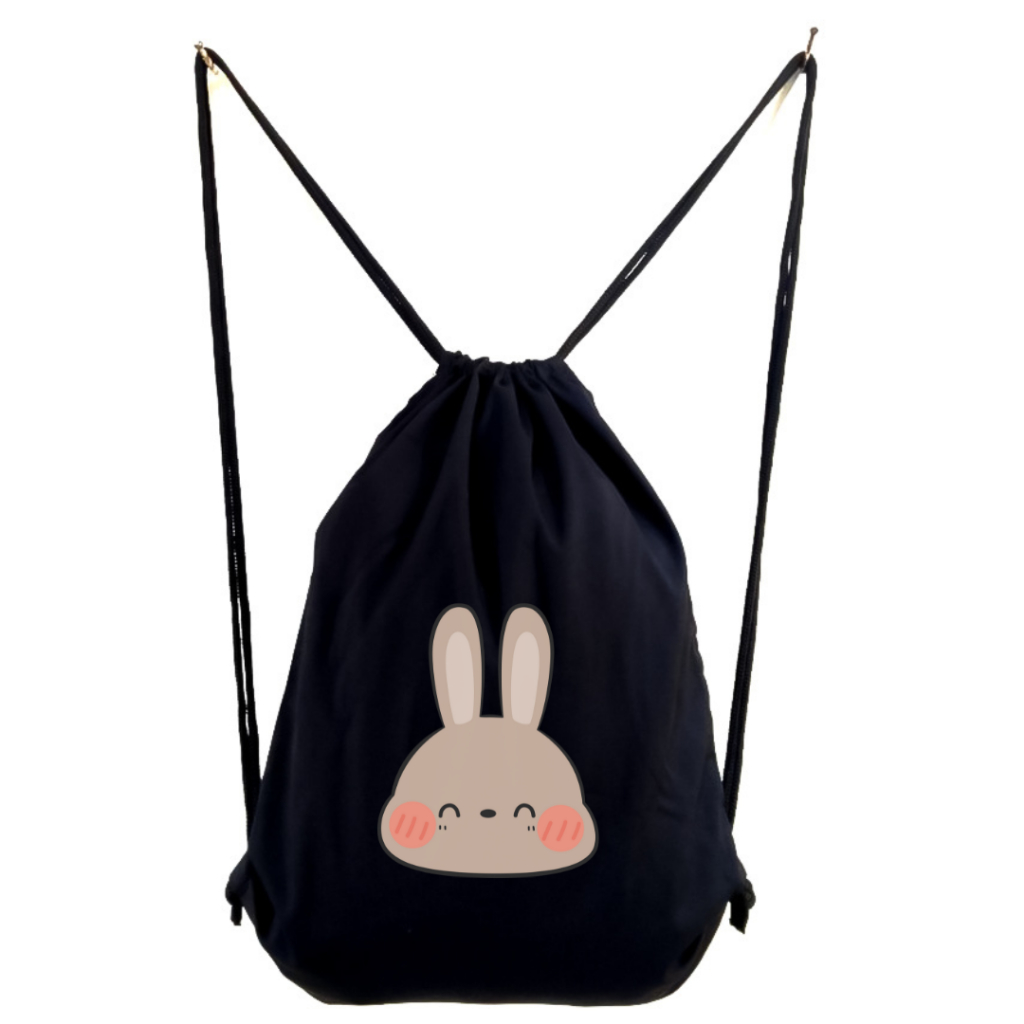 Stringbag Motif Kepala Kelinci Full Colour Drawstring tas serut Ransel sekolah kuliah kampus rabbit || Kiiyoomii ||