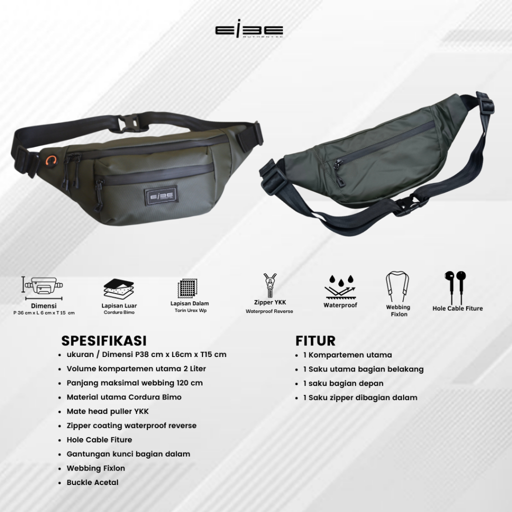 Waist bag premium waterproof tas pinggang premium anti air tas selempang pria eibe [ ARMY ICARUS ]