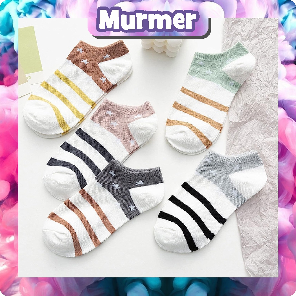 MurmerOfficial Kaos Kaki Motif Bintang Garis Cute Fashion Pria Wanita Korean Ankle Socks Import Murah KK135