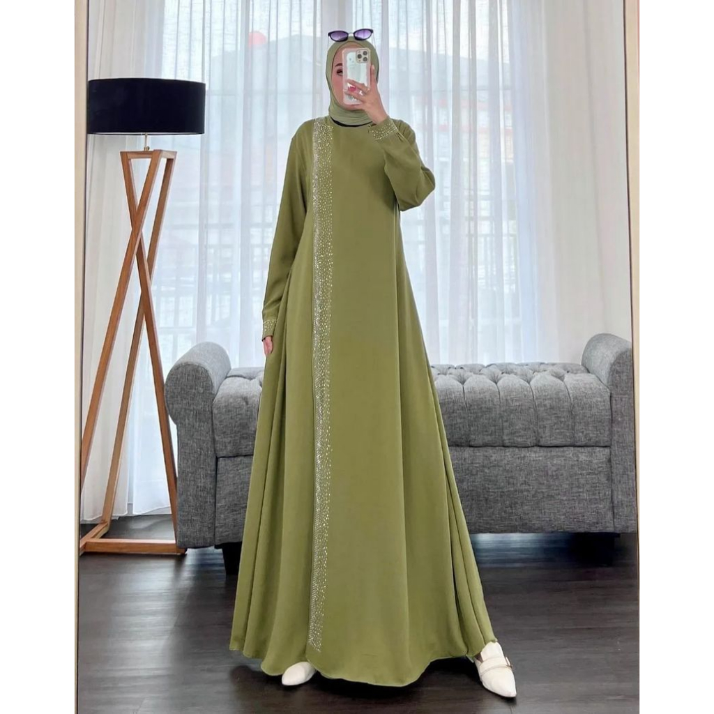 ALFAZZA KADIZAH DRESS - Dress Wanita Kekinian Matt Crinkle -  Casual Dress - Gamis Muslim Wanita Aplikasi Mutiara