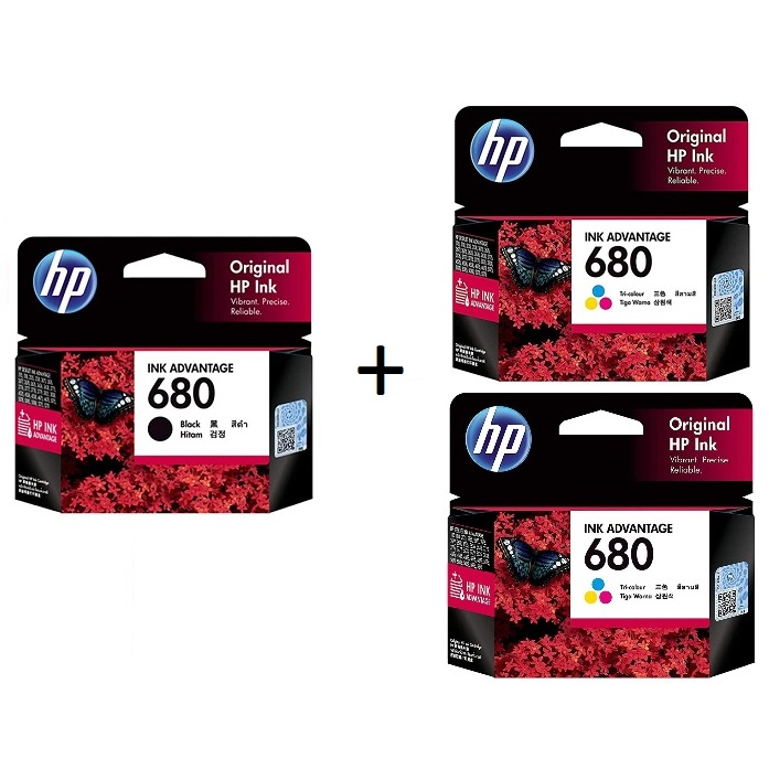 PAKET TINTA HP 680 1 BLACK + 2 COLOUR ( 3 PCS) ORIGINAL