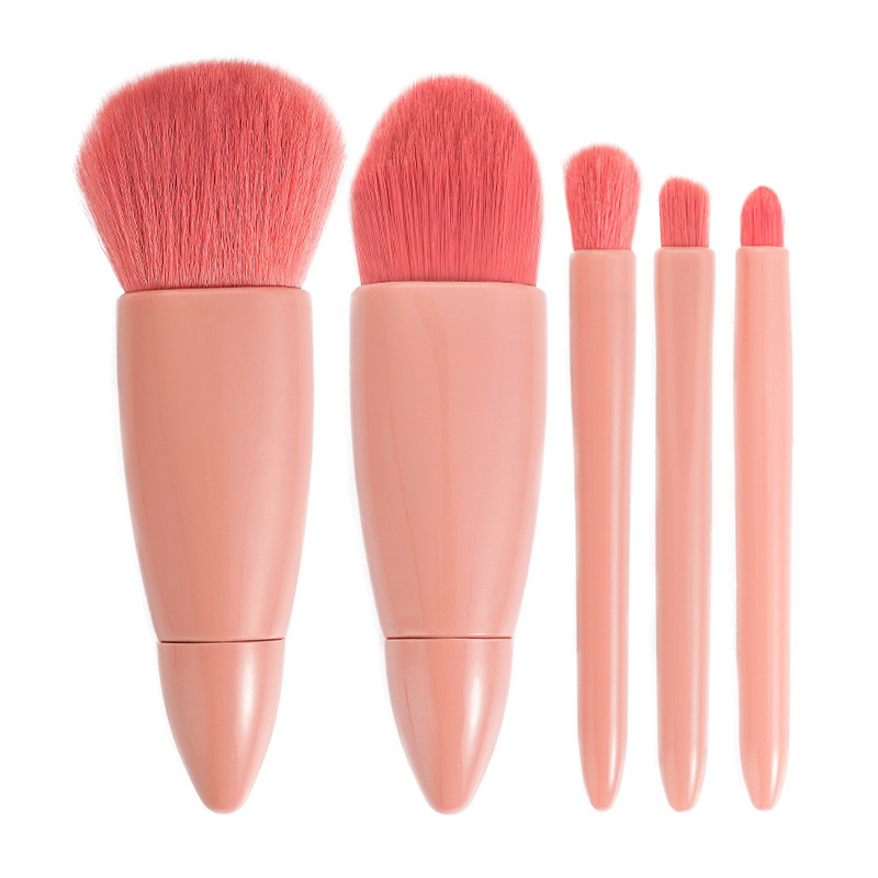 Kuas Make Up Travel Set Foundation Blusher Mixed Beauty 5 PCS - X028 - Pink