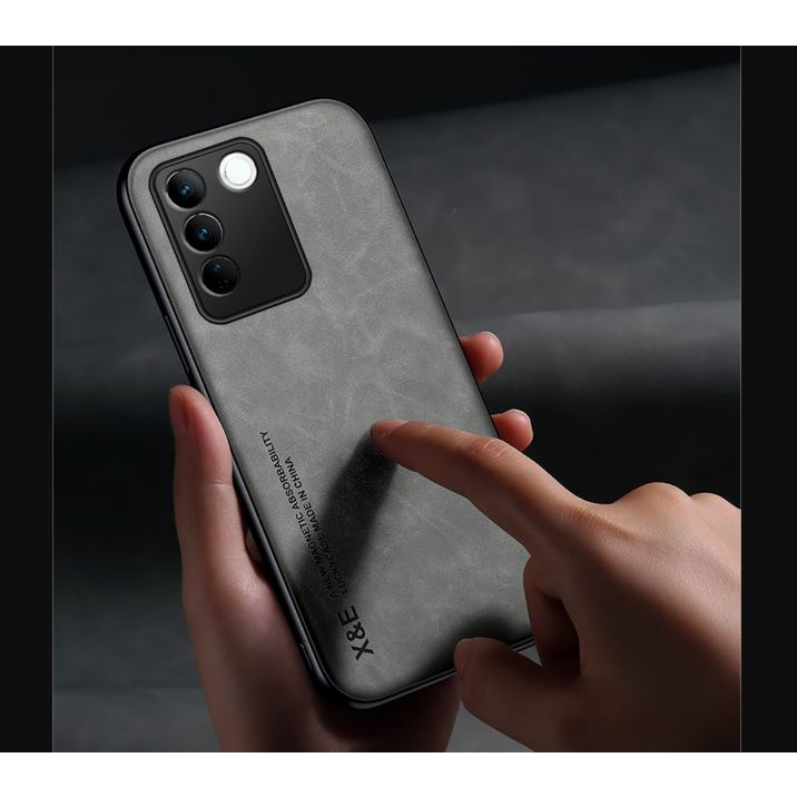 Case Vivo V27 5G Leather Magnetic Suede Casing Tekstur Kulit Domba Halus Hybrid Camera Protect