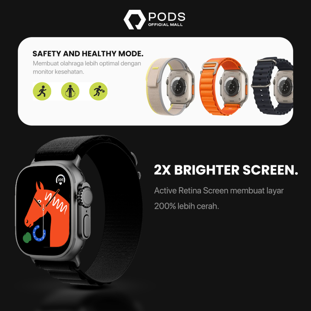 [TWIN SERIES] The Watch Series 8 ULTRA PRO 2023 Bluetooth Smartwatch (Garansi Resmi 3 Tahun) Titanium IP67 Water Dust Resistant Waterproof NFC-Full Touch Screen Phone Call Wireless Charge-iWatch Series 8 Pro Max for IOS Android by Pods Indonesiaa