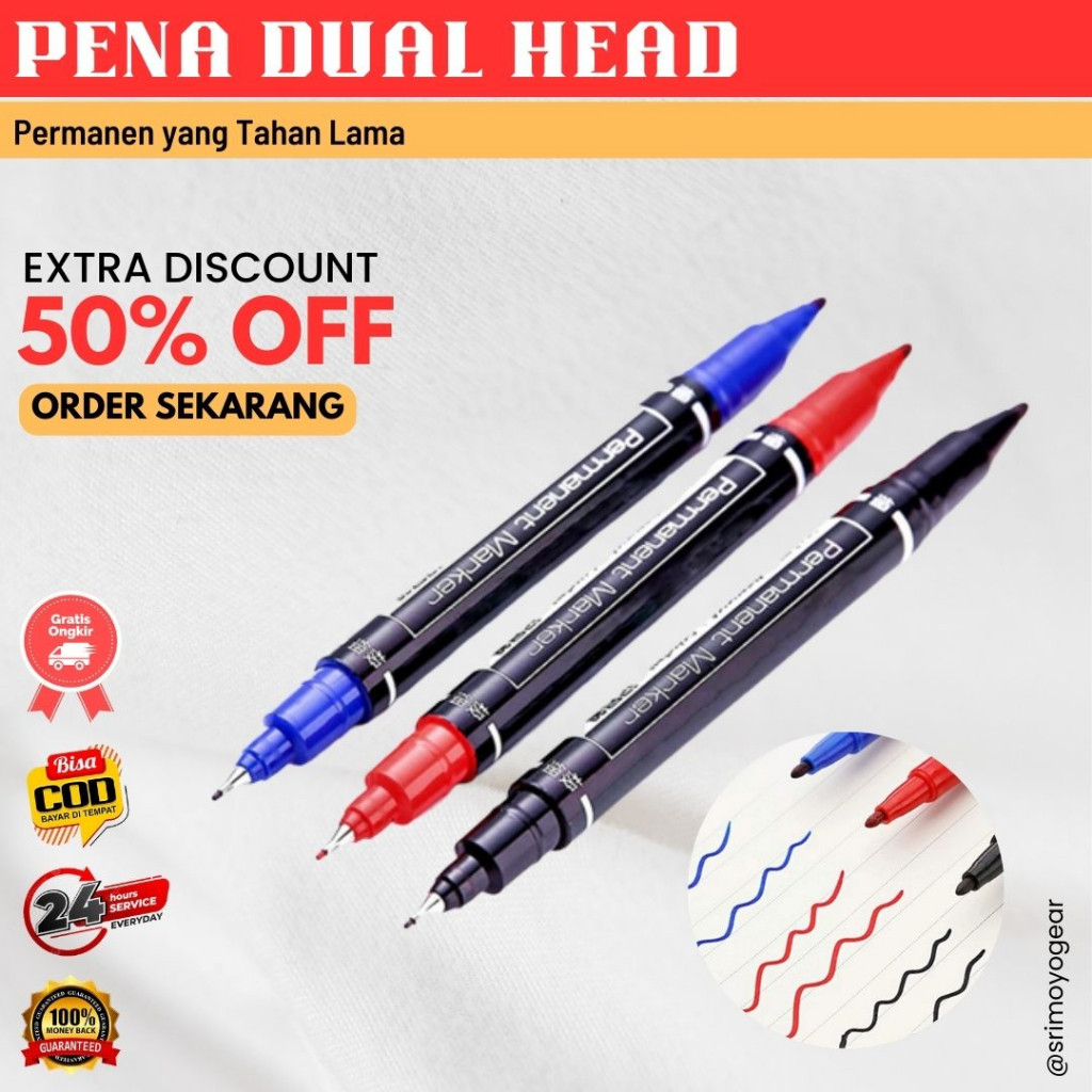 

Spidol Merah Pena Permanen - Spidol Papapan Tulis Dual Head Tip Marker
