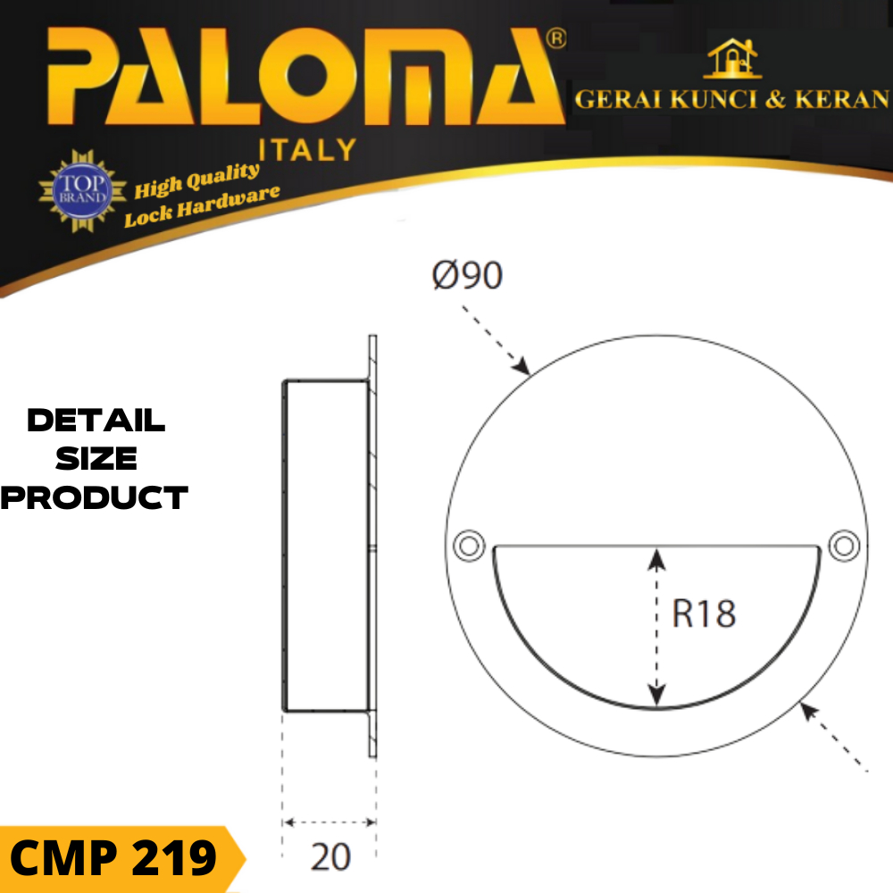 HANDLE PINTU SLIDING PALOMA CMP 219 COMEN HANDEL TANAM GESER STAINLESS