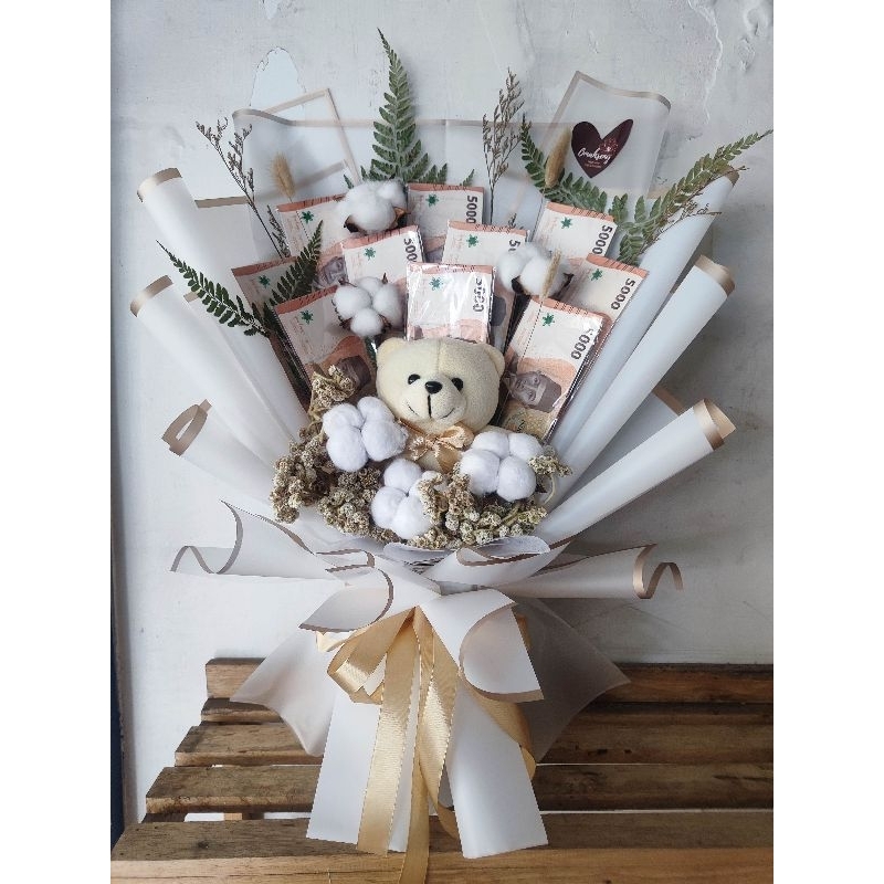 money bouquet, buket uang 10 lembar kosongan, ditambah boneka