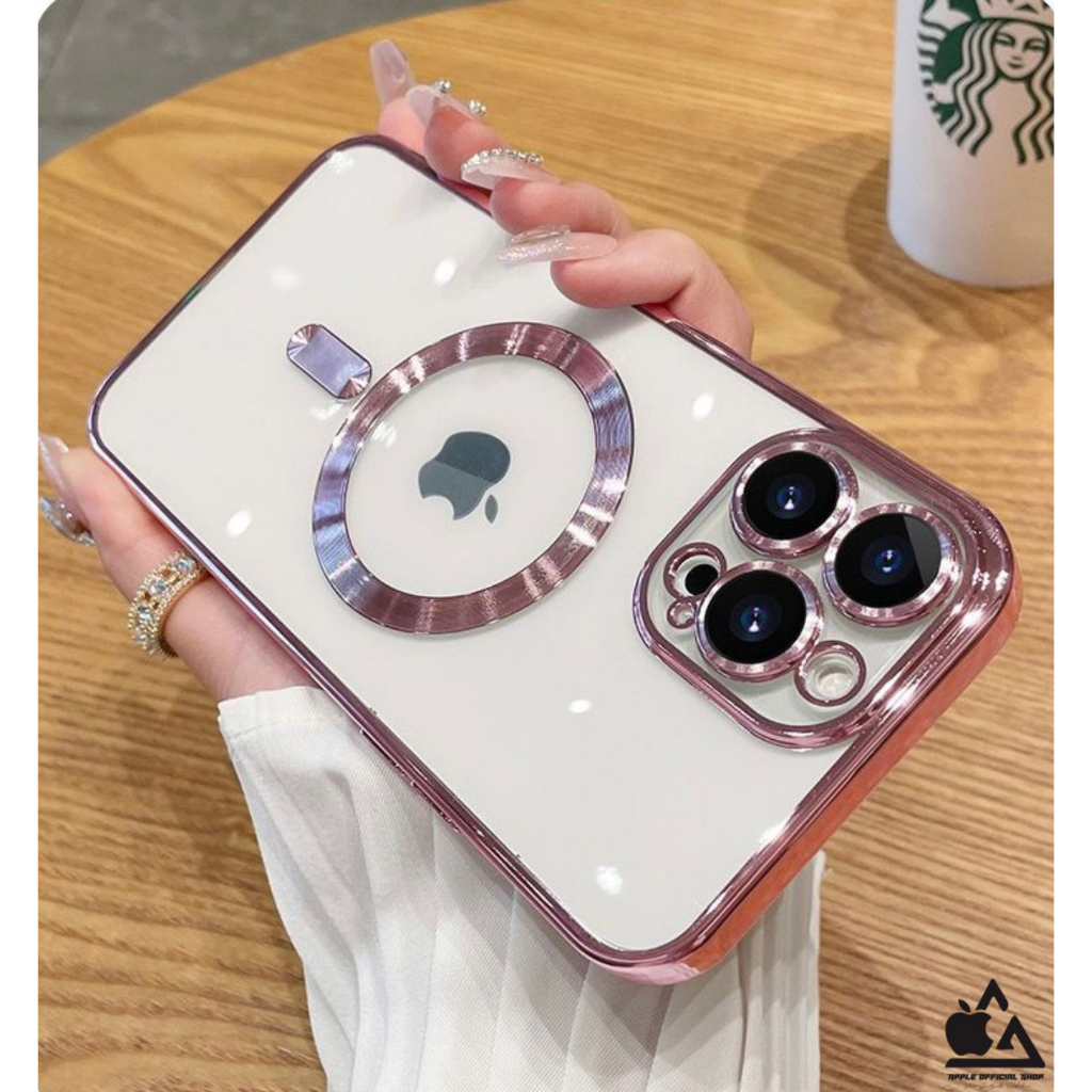PREMIUM Soft Magsafe Chrome Case With Lensa Kamera iPhone 14 PRO MAX PLUS 13 PRO MAX 12 PRO MAX 11 PRO MAX With Lens Camera Protector Protection Pelindung Kamera Wireless Charging Magnetic Magnet Aksesoris Magsafe Softcase Mag Safe Square Edge SILIKON BE
