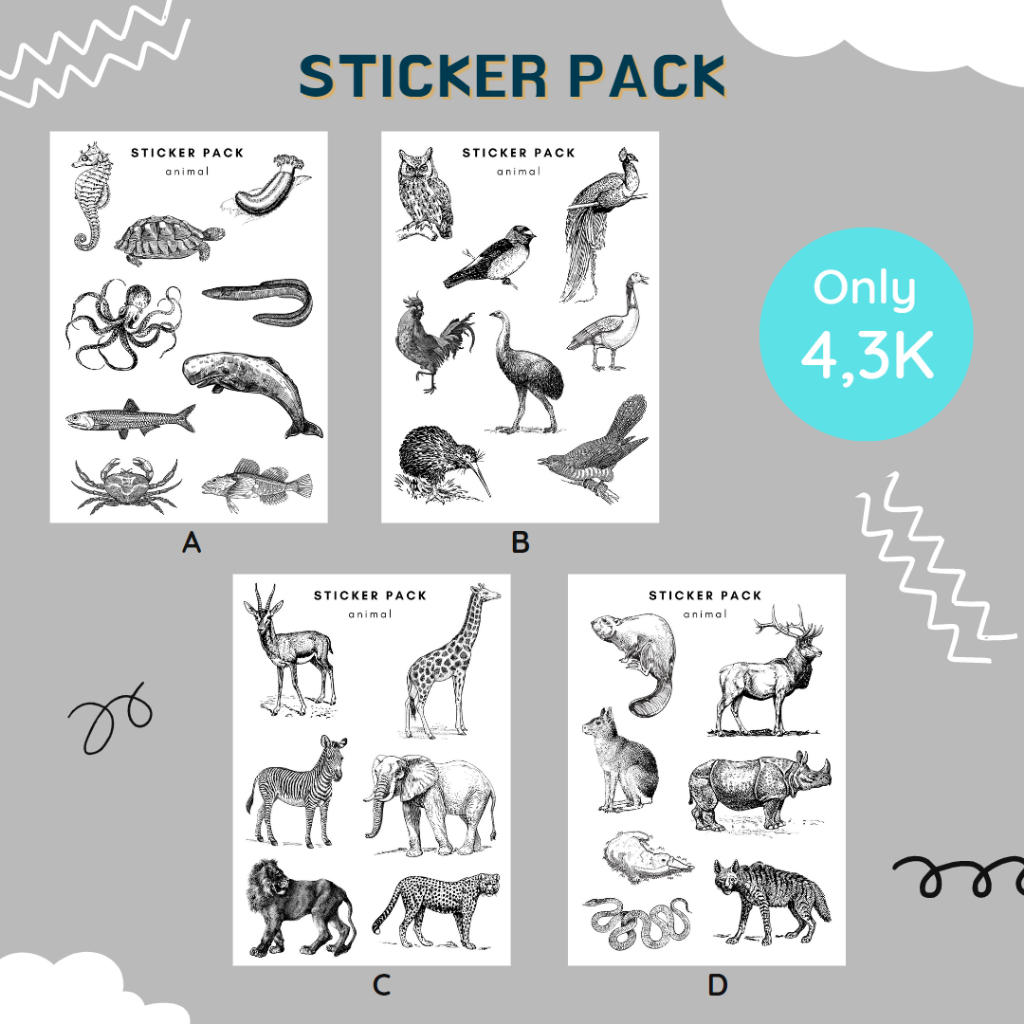 

Sticker Pack Animal Bujo Journal Stiker Deco Jurnal Scrapbook DIY Planner Scrapbook Aesthetic