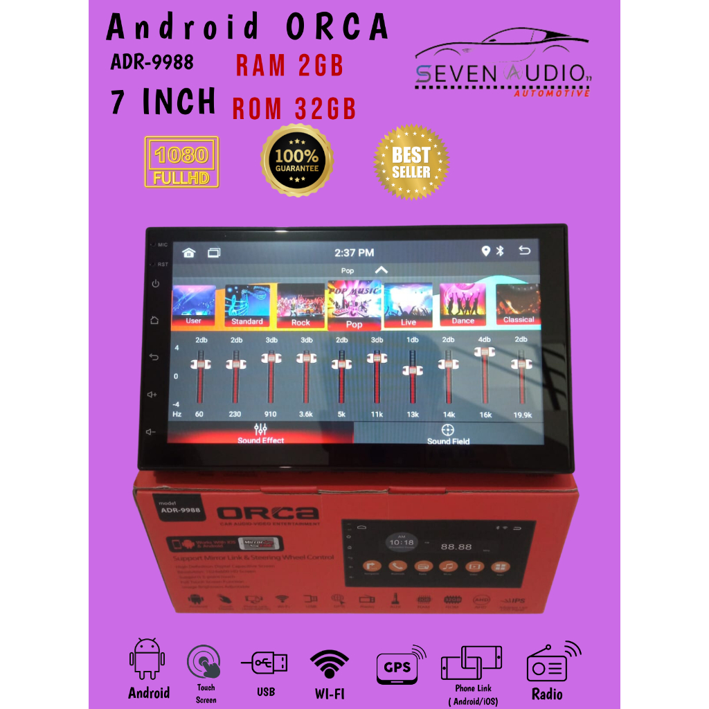 Head Unit Android ORCA 7 Inch ADR 9988 ECO LITE RAM 2GB ROM 32GB