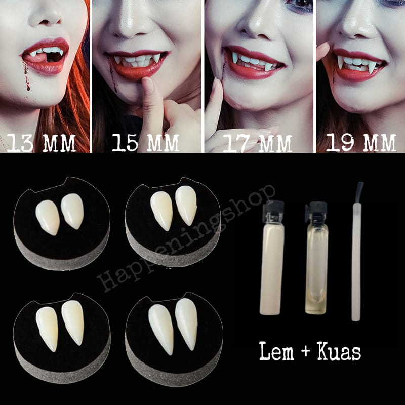 Terlengkap Paket Gigi Taring Palsu Lem + Kuas Dracula Vamvire Halloween Prank Gigi Gingsul