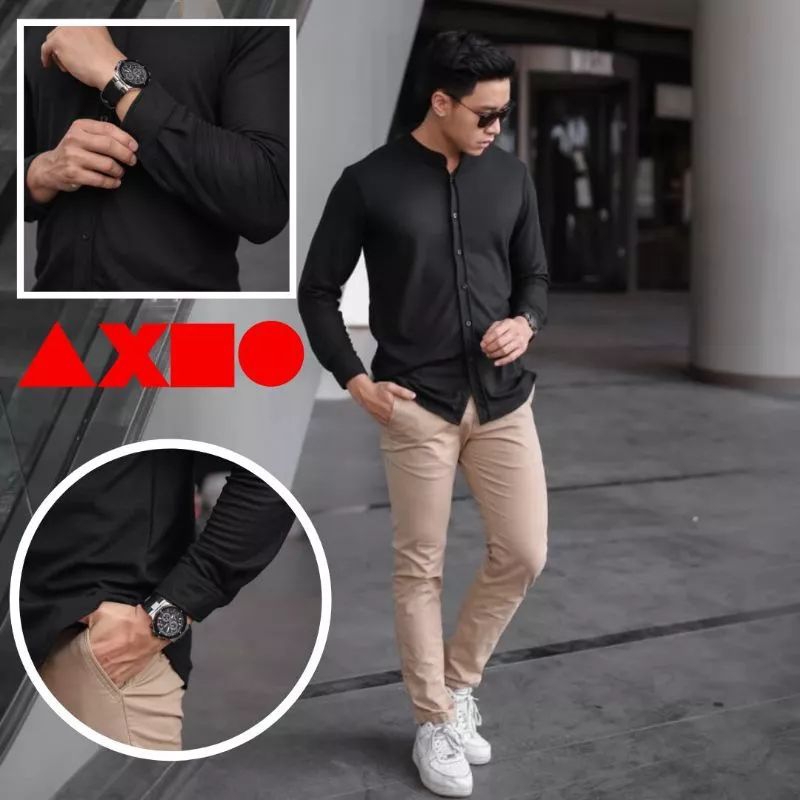 G1F kemeja polos Lengan panjang laqos pique Hem pria slimfit  formal Hitam Kmeja Casual Anti kusut