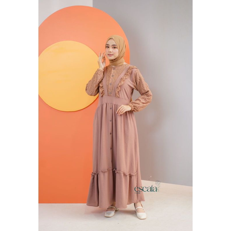 Gamis Kanaya crincle mix brokat/gamis lebaran/cod/gamis burkat remaja/gamis kondangan/gamis simpel