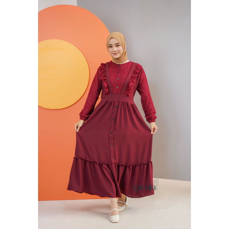 Gamis Kanaya crincle mix brokat/gamis lebaran/cod/gamis burkat remaja/gamis kondangan/gamis simpel