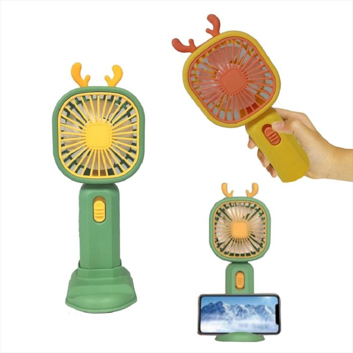 Kipas Angin Mini Portable Rechargeable + Stand Handphone HK59-2C - Random