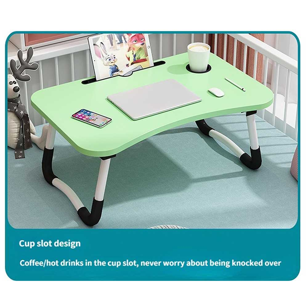 Meja Lipat Belajar Kerja Foldable Table 80x40cm with Cup Slot Desain Lipat Minimalis Dua Slot Multifungsi