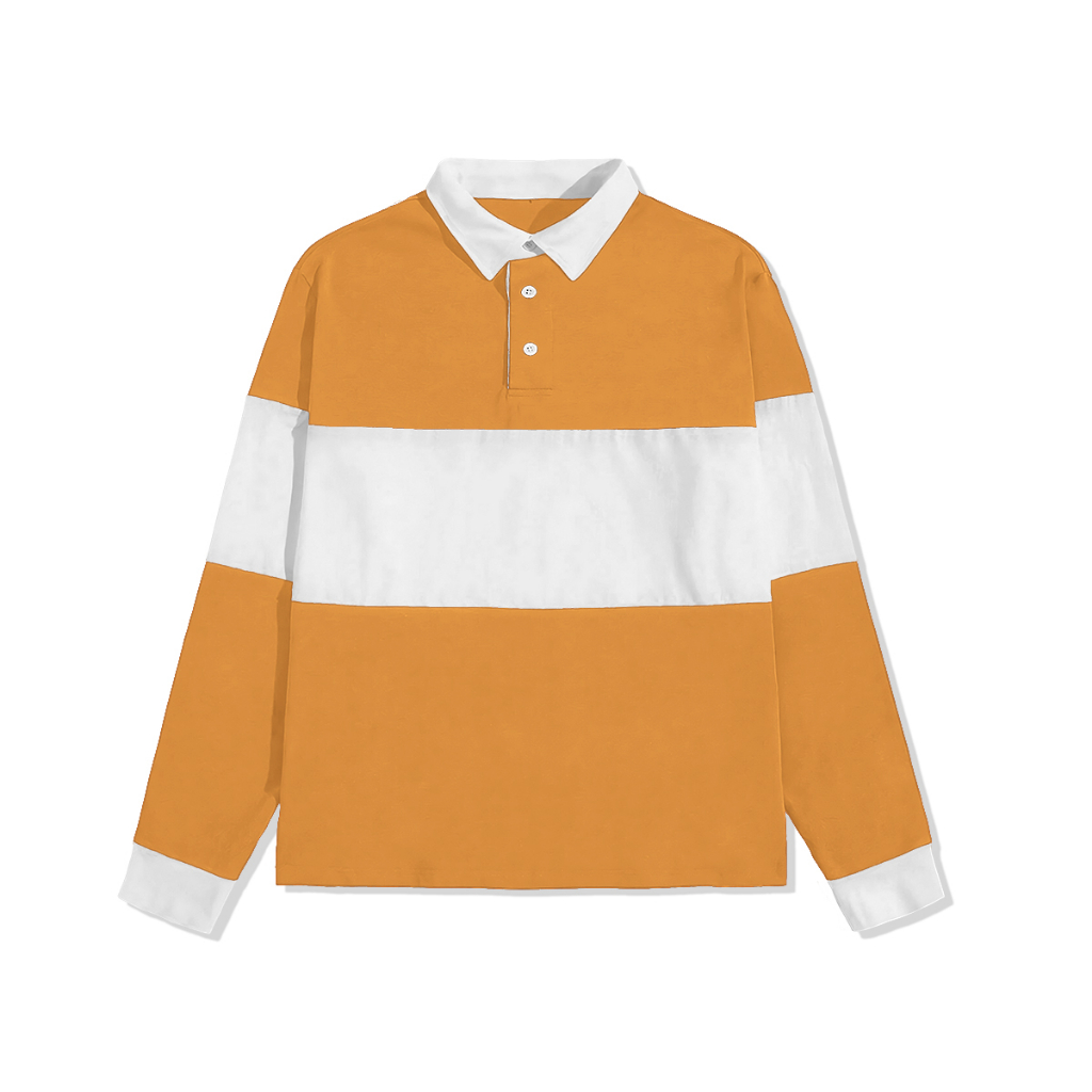 Sweatshirt Kaos Polo Pria dan Wanita Kaos Oversize Rugby Shirt-Mustard White